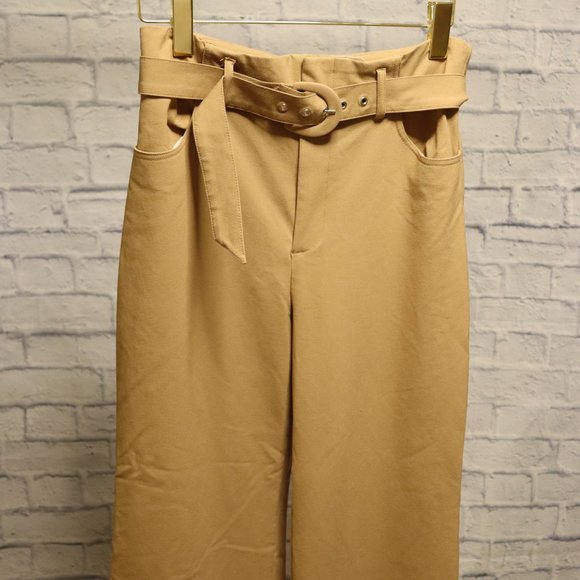Zara 70s Style Flared Boot Cut Tan Dress Pants / Trousers With Belt - Picture 5 of 8